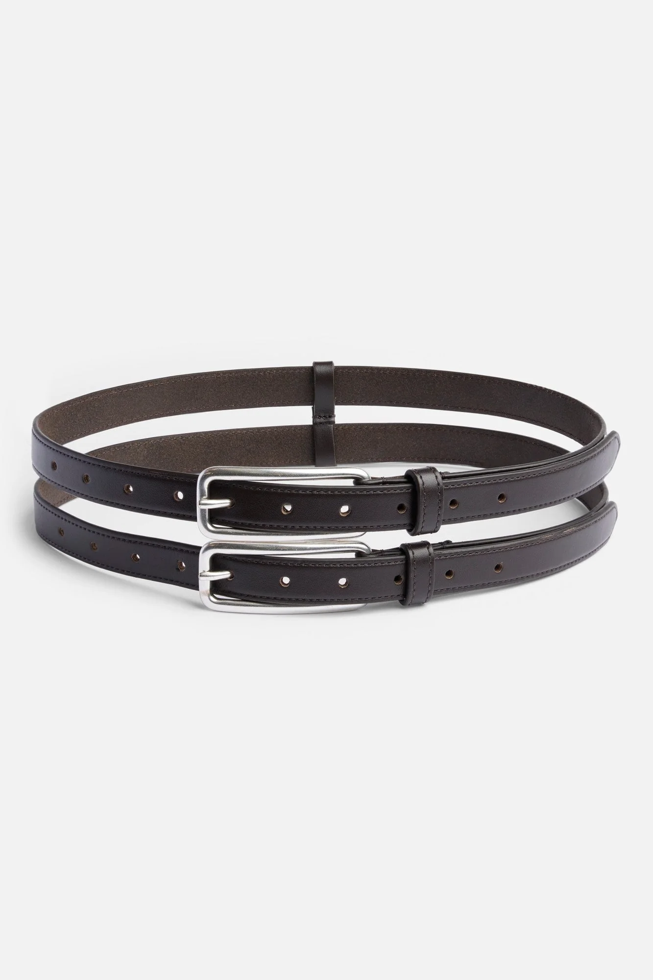 TINY DOUBLE BELT in Leather Brown
