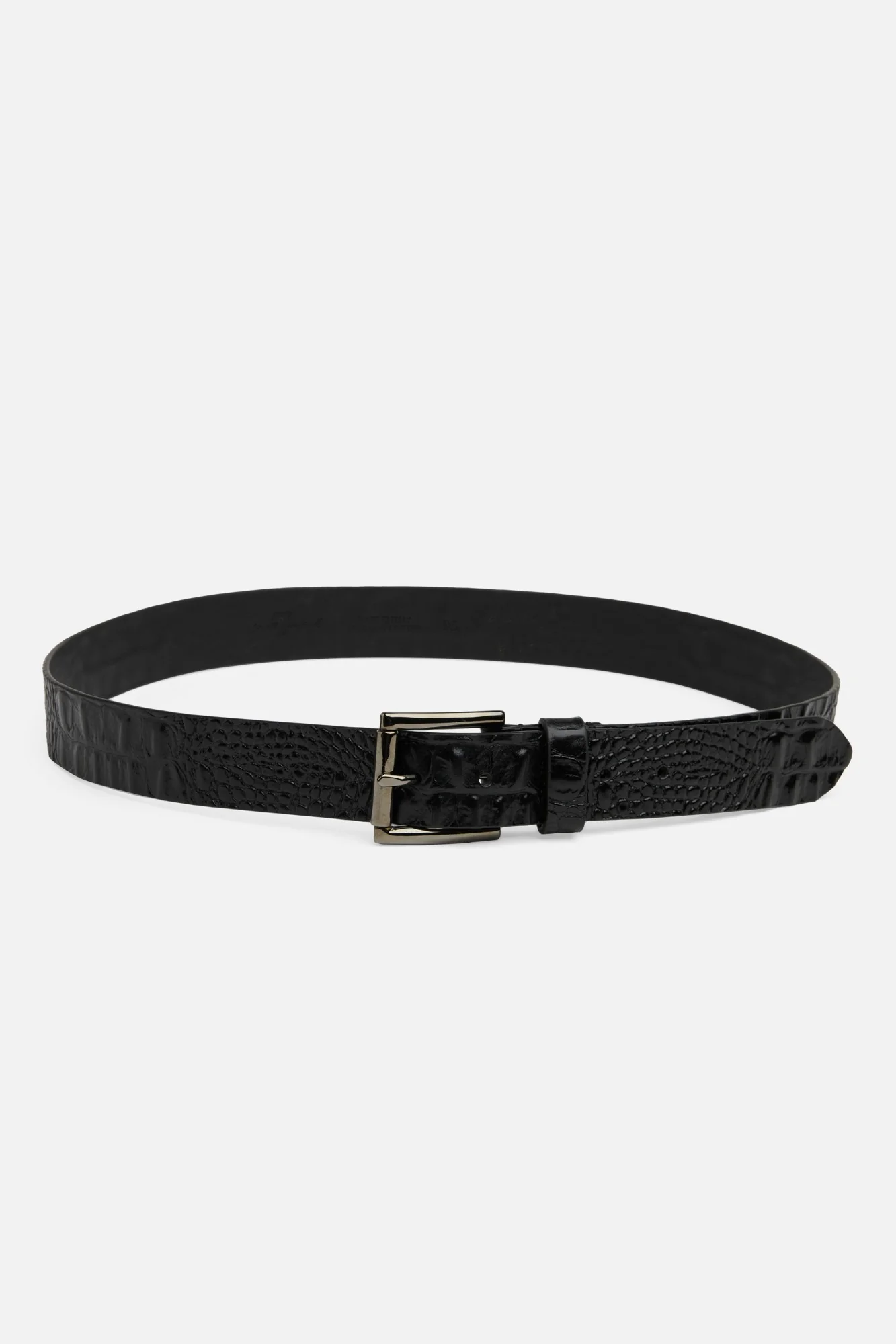 Croc Embossed Italian Leather Belt in Black