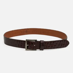 Croc Embosssed Italian Leather Belt in Brown