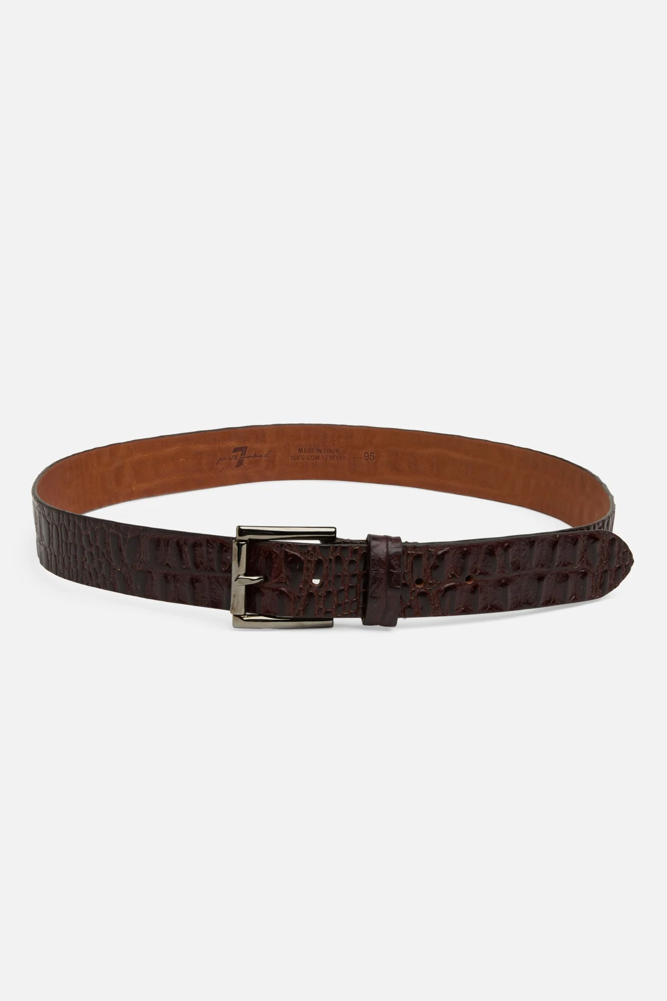 Croc Embosssed Italian Leather Belt in Brown