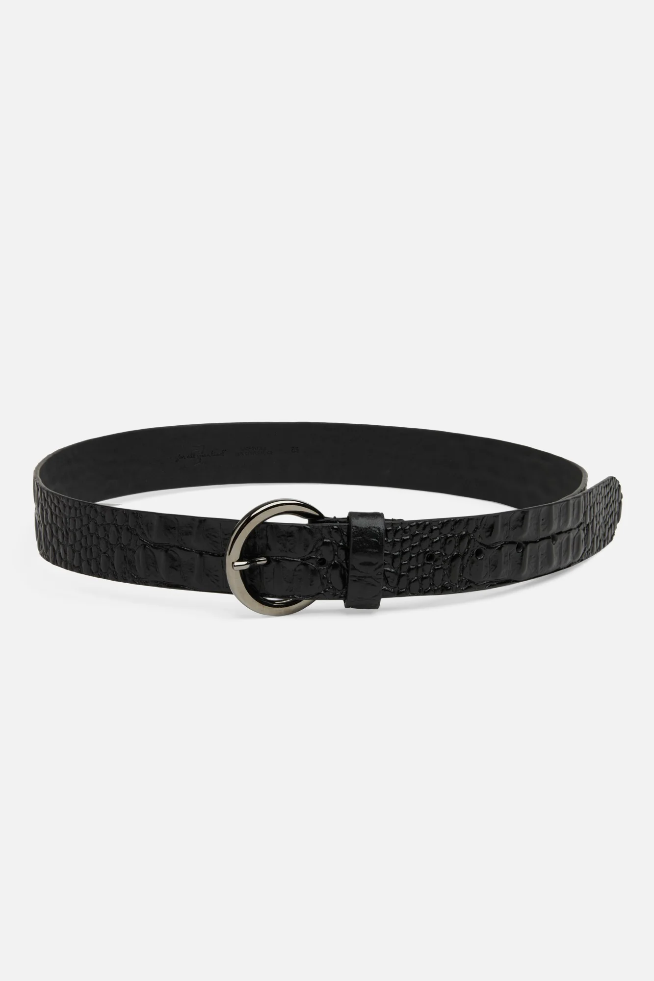 Croc Embossed Italian Leather Belt in Black