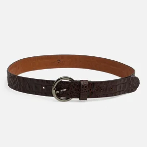 Croc Embossed Italian Leather Belt in Brown