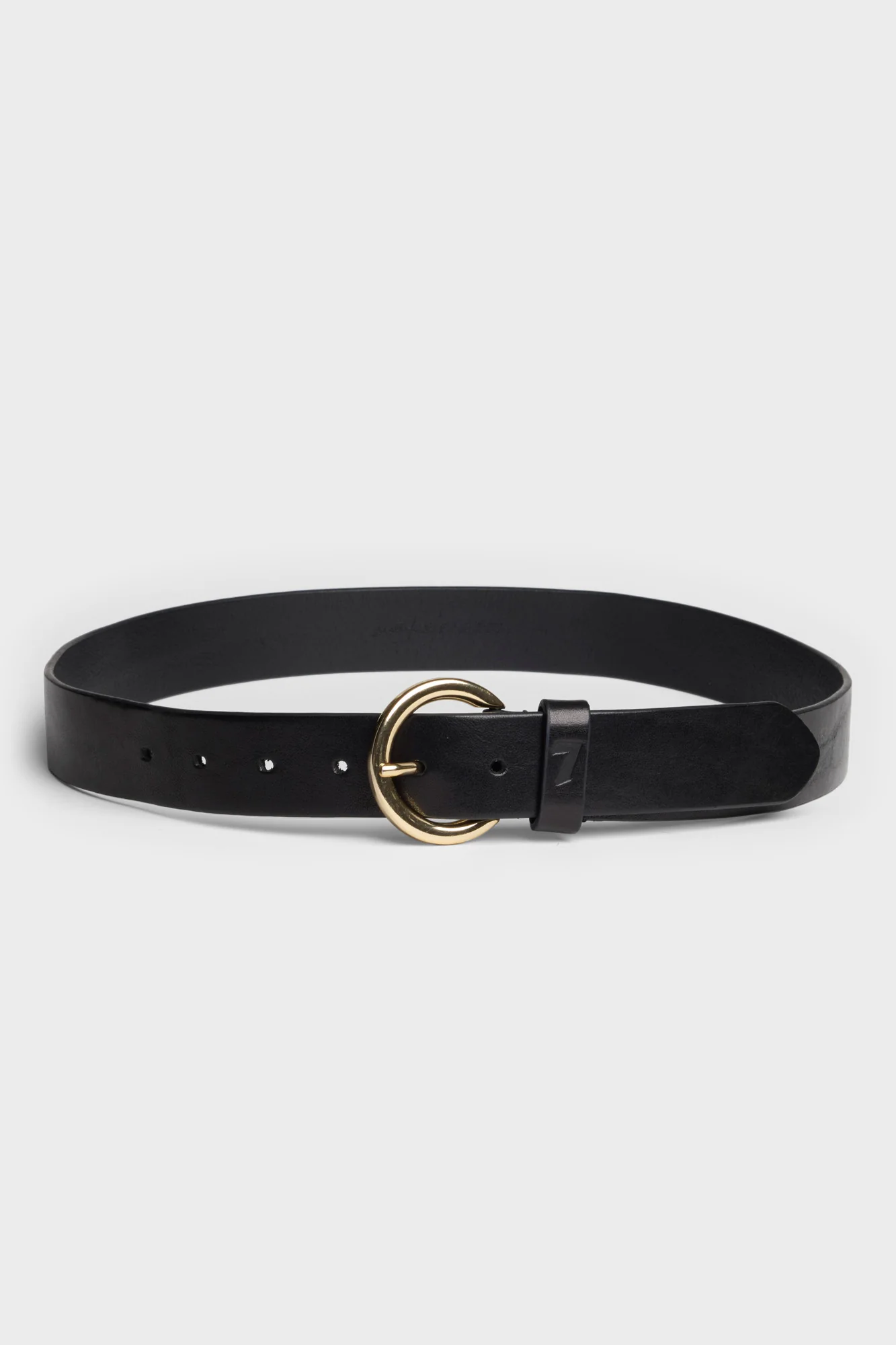 Round Buckle Italian Leather Belt in Black