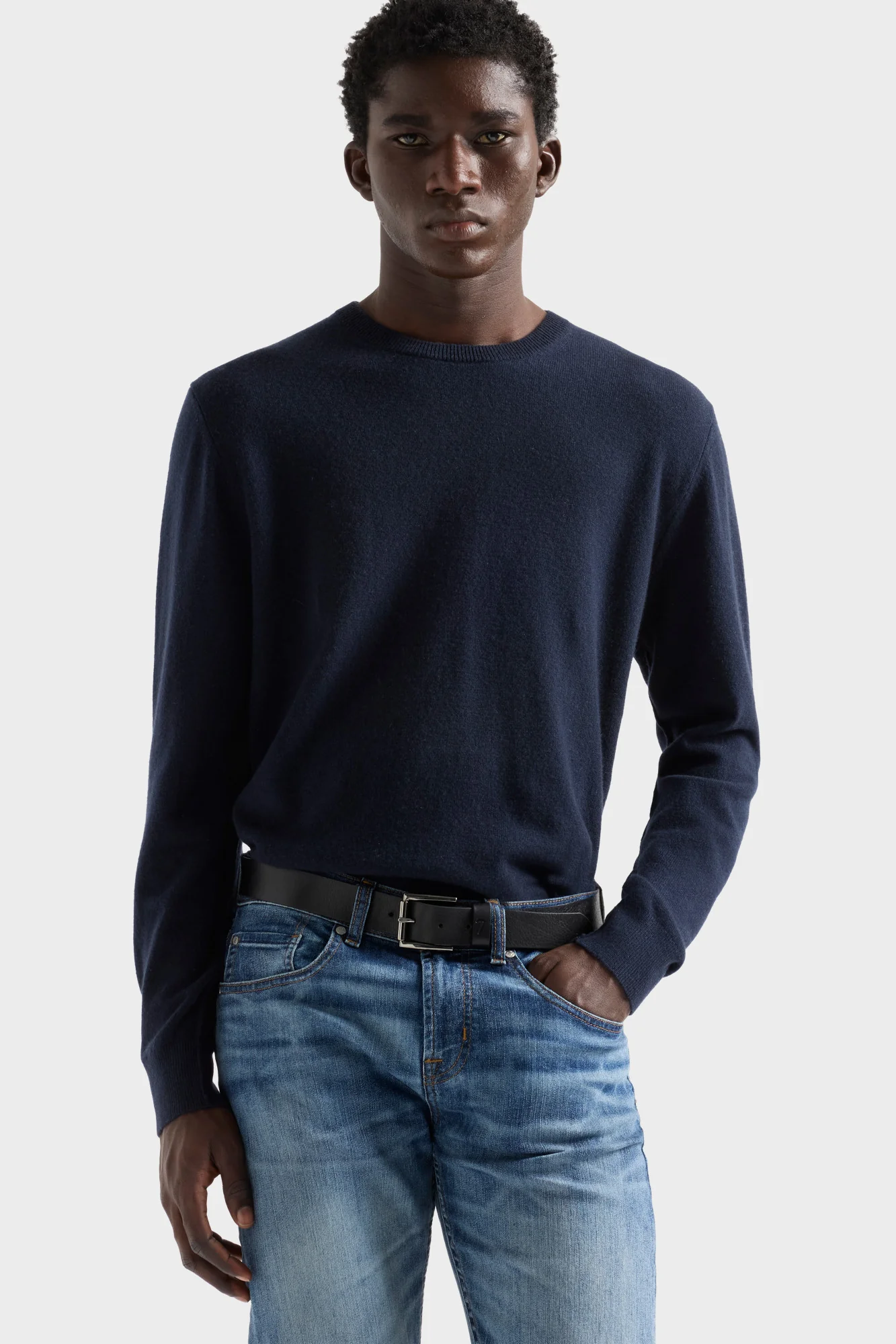 Cashmere Crewneck Sweater In Ink - Image 3