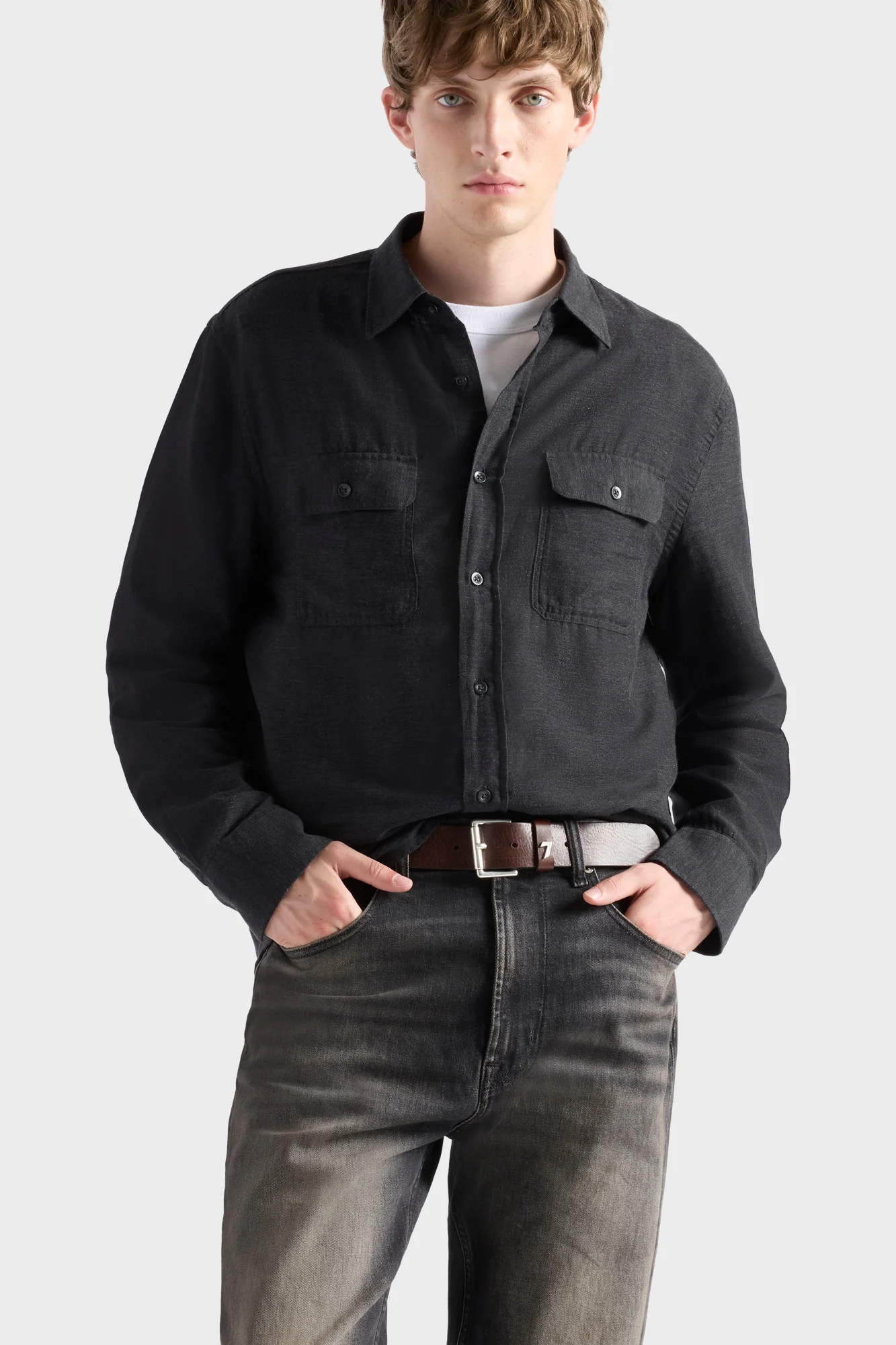 MILITARY SHIRT in Cotton Cashmere Dark Grey - Image 3