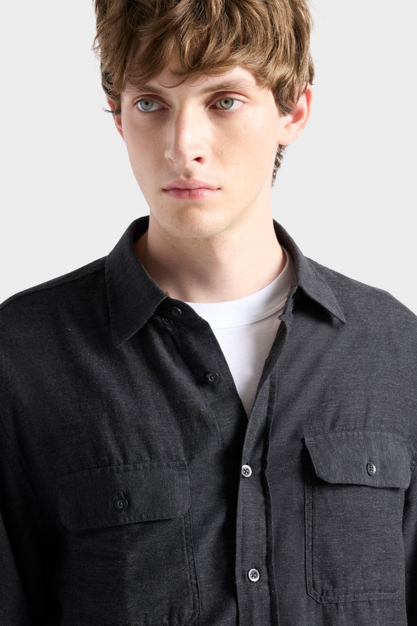 MILITARY SHIRT in Cotton Cashmere Dark Grey - Image 4
