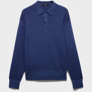 LONG SLEEVE POLO in Wool Lapis