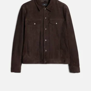 Suede Trucker Jacket In Coffee Bean