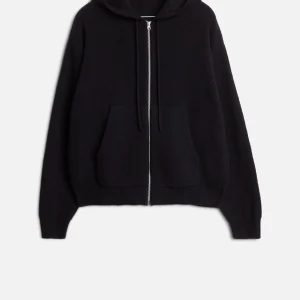 Cotton Wool Hooded Zip Sweater in Black