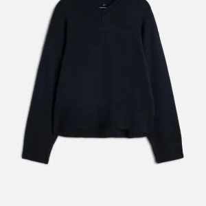 DOUBLE LAYER V-NECK SWEATER in Wool Blend Midnight