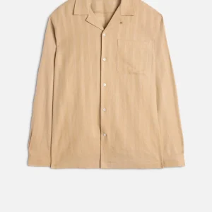 Linen Blend Long Sleeve Camp Shirt in Beige