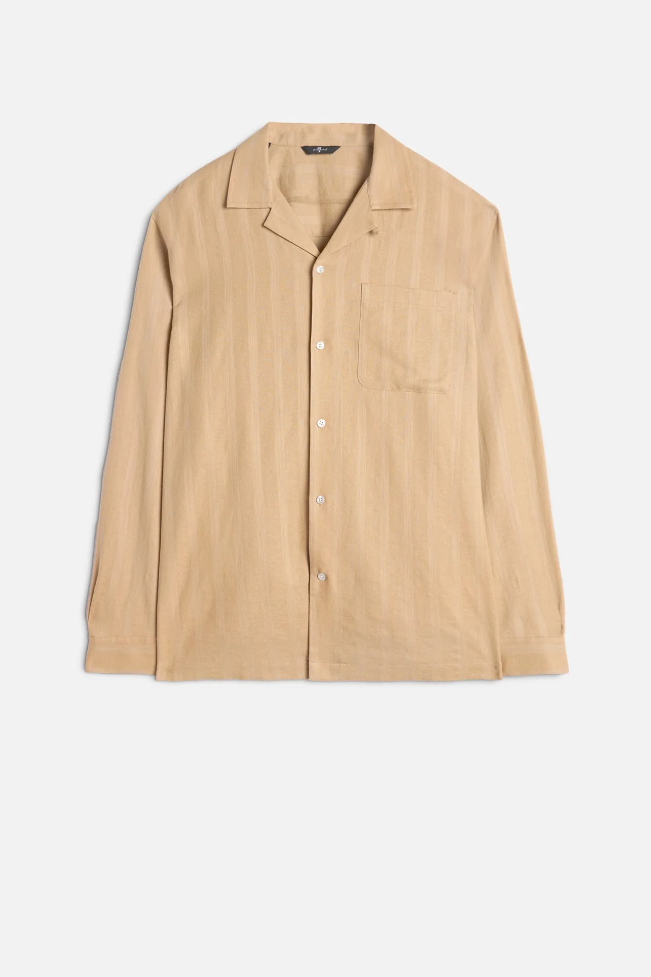 Linen Blend Long Sleeve Camp Shirt in Beige