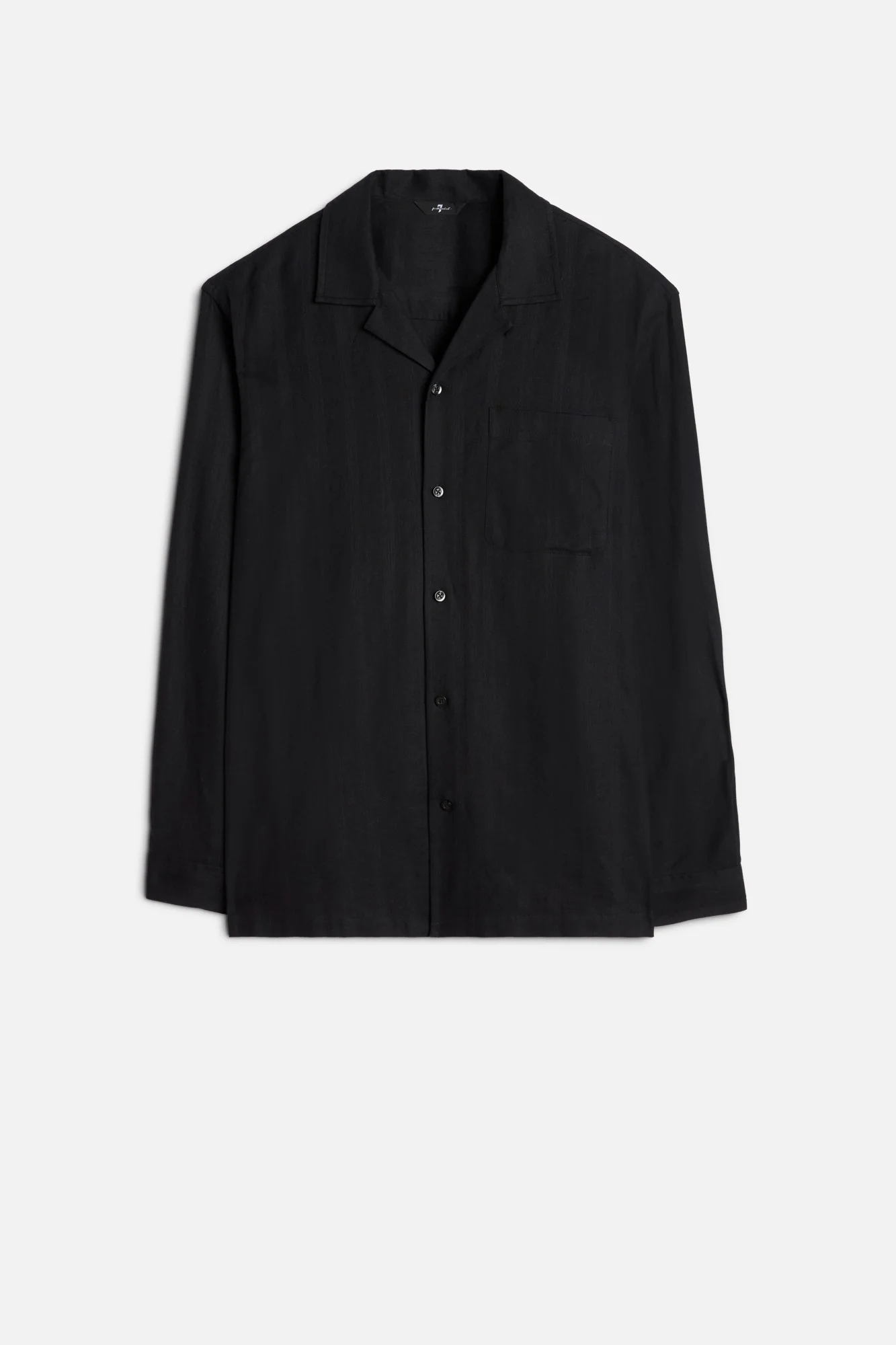 Linen Blend Long Sleeve Camp Shirt in Black