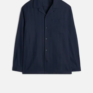 Linen Blend Long Sleeve Camp Shirt in Navy