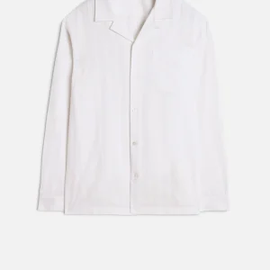 Linen Blend Long Sleeve Camp Shirt in White