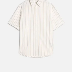 Short Sleeve Poplin Shirt in Beige Stripe