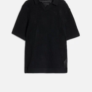 Short Sleeve Crochet Polo in Black