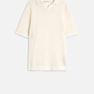 Short Sleeve Crochet Polo in White