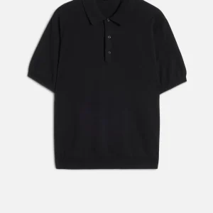 Short Sleeve Polo Sweater in Black