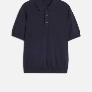 Short Sleeve Polo Sweater in Navy