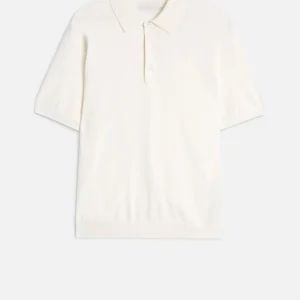 Short Sleeve Polo Sweater in Off White