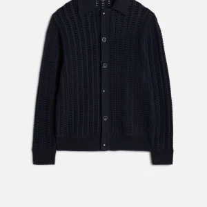 Crochet Knit Polo in Navy