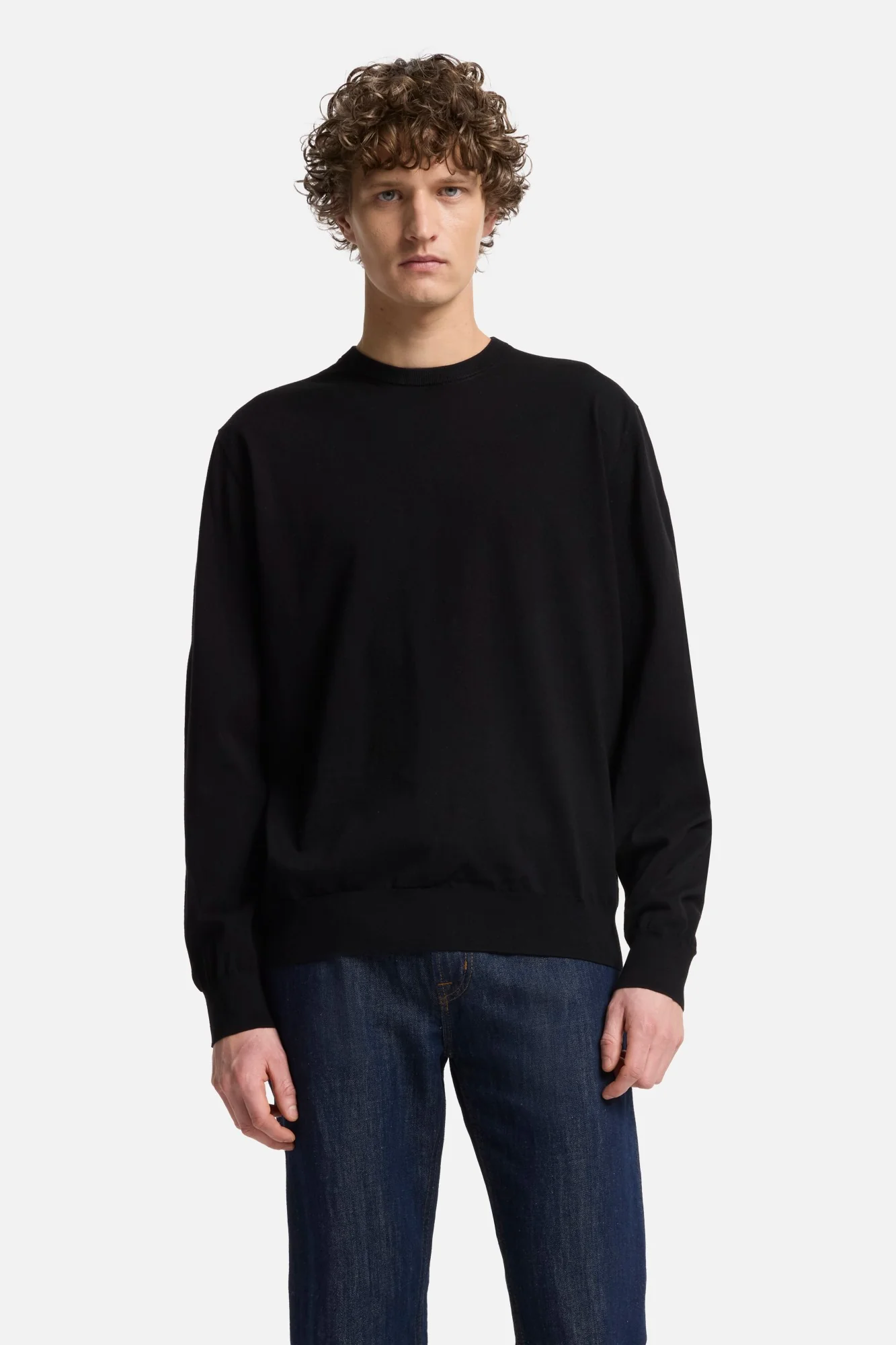 Classic Cotton Long Sleeve Sweater in Black - Image 3