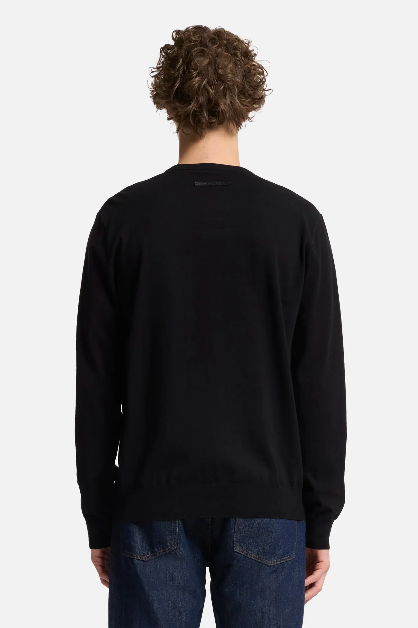 Classic Cotton Long Sleeve Sweater in Black - Image 5