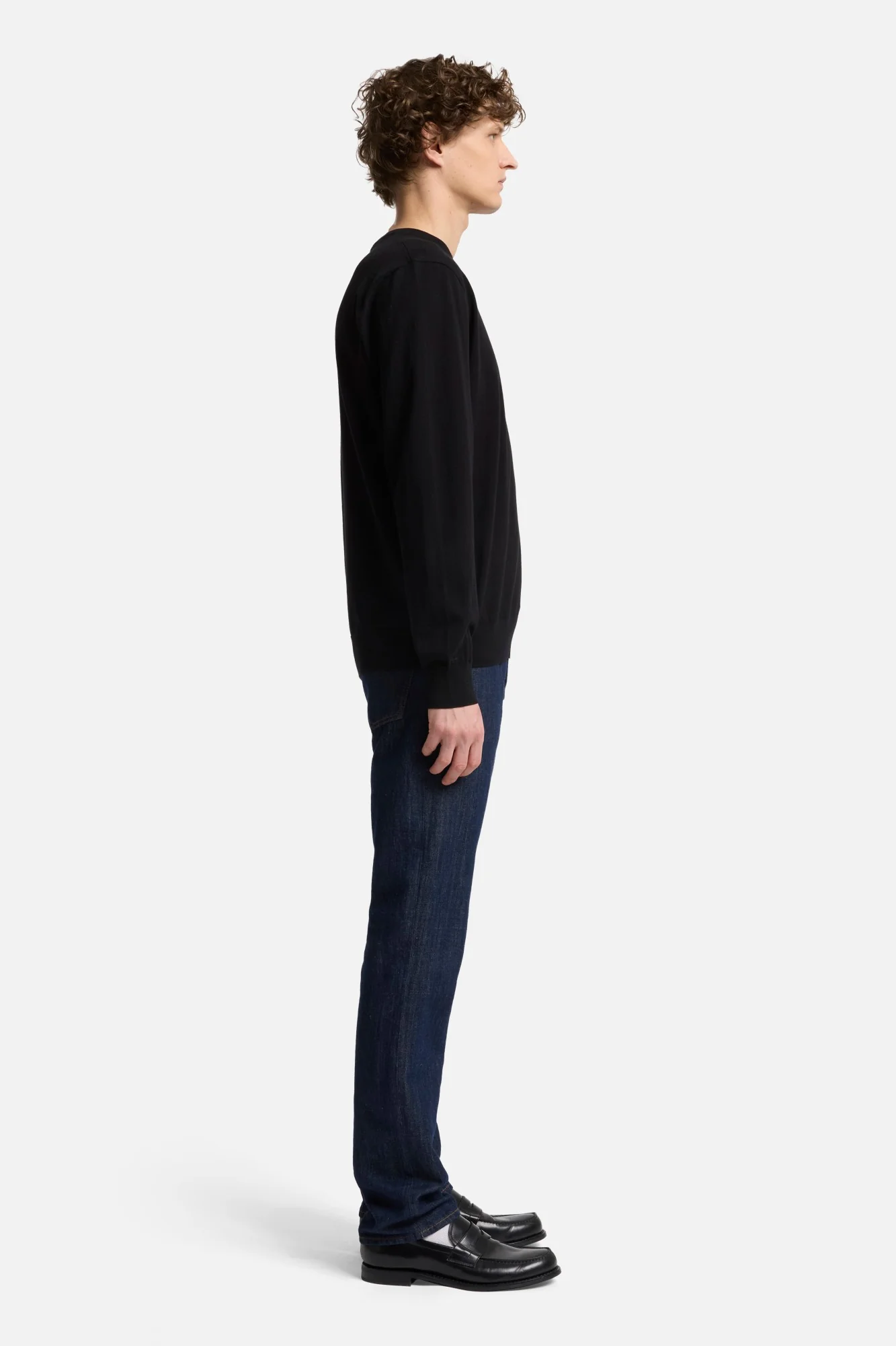 Classic Cotton Long Sleeve Sweater in Black - Image 6