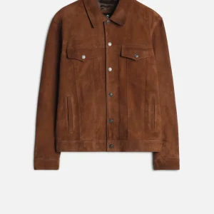 Suede Trucker Jacket in Camel