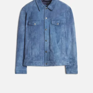 Suede Trucker Jacket in Dusty Blue