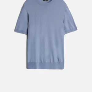 Classic Cotton Short Sleeve Sweater in Slate Blue