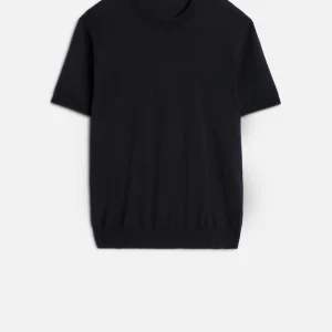 Classic Cotton Short Sleeve Sweater in Navy