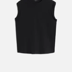 Linen Blend Muscle Tee in Black