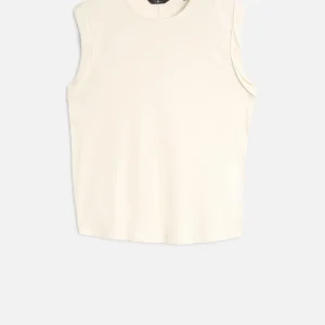 Linen Blend Muscle Tee in Ivory