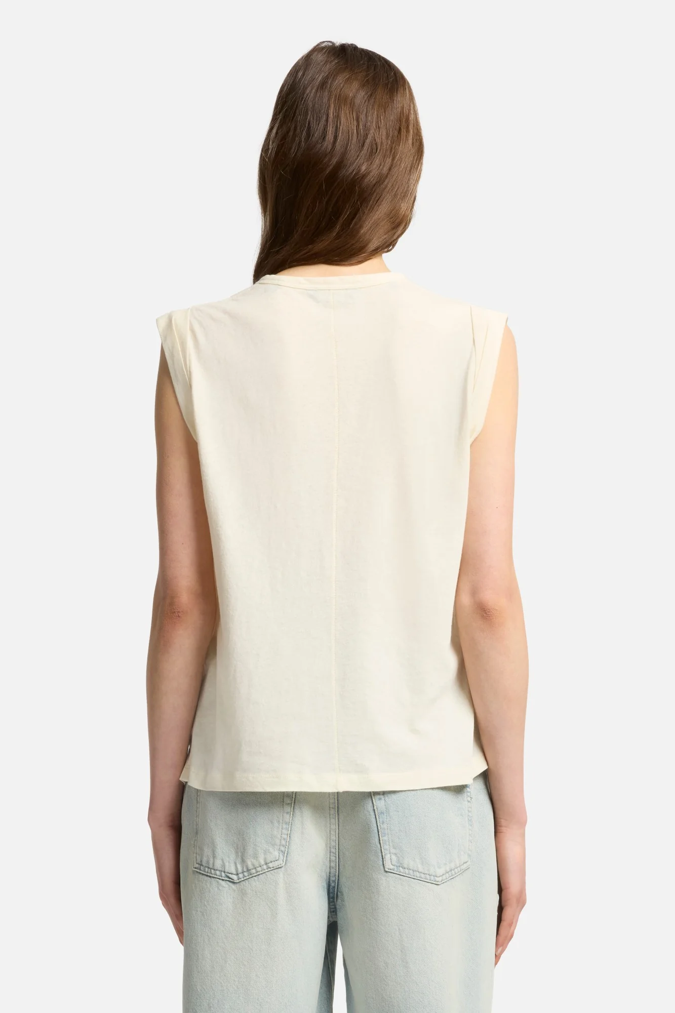Linen Blend Muscle Tee in Ivory - Image 5