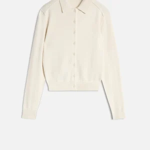 Cashmere Polo Cardigan in Ice White