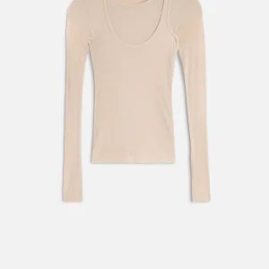 DOUBLE LAYER LONG SLEEVE TOP Rib Nude
