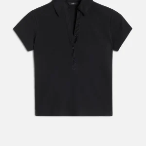 Ribbed Henley Polo in Black