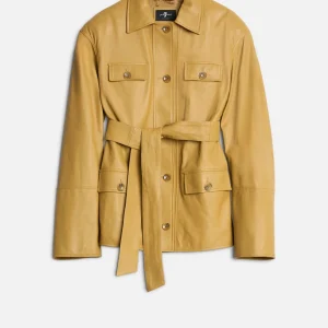 Sahariana Leather Cropped Trench in Honey