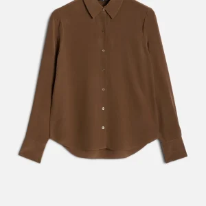 Long Sleeve Silk Blouse in Cocoa