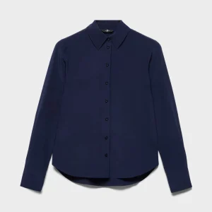 LONG SLEEVE SLIM FIT BLOUSE in Silk Navy Blue