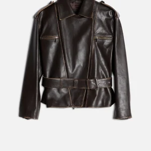 Leather Biker Jacket in Vintage Brown
