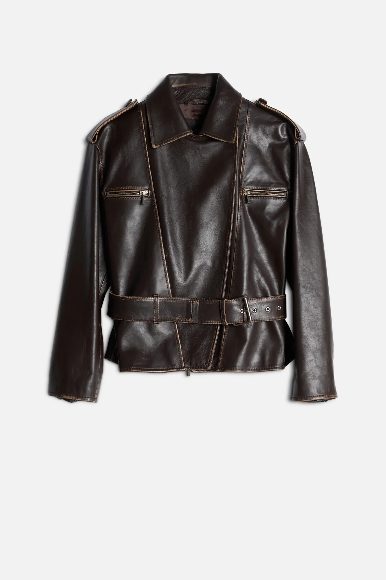 Leather Biker Jacket in Vintage Brown