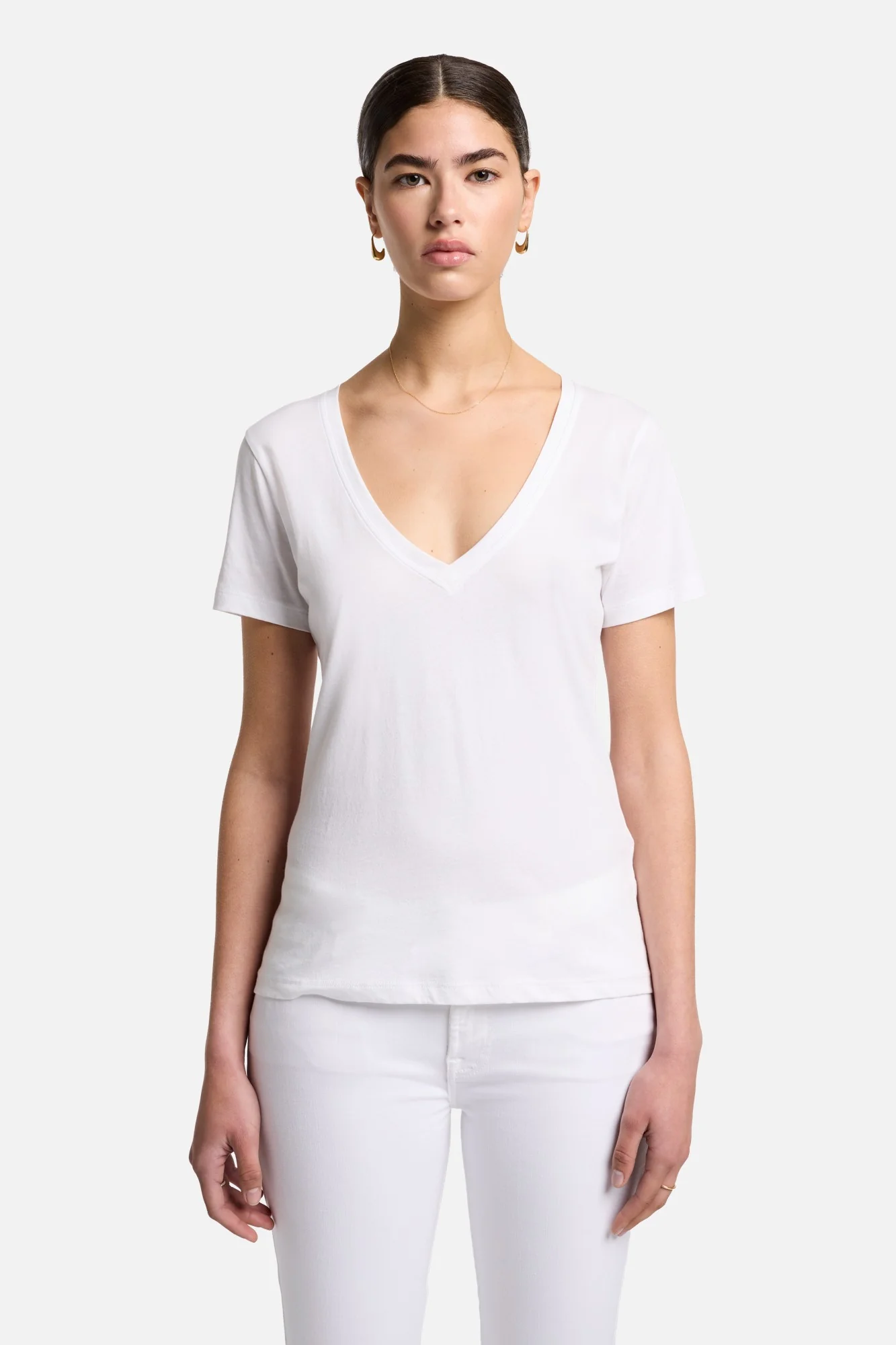 Pima Cotton Easy V-Neck Tee in Optic White - Image 2