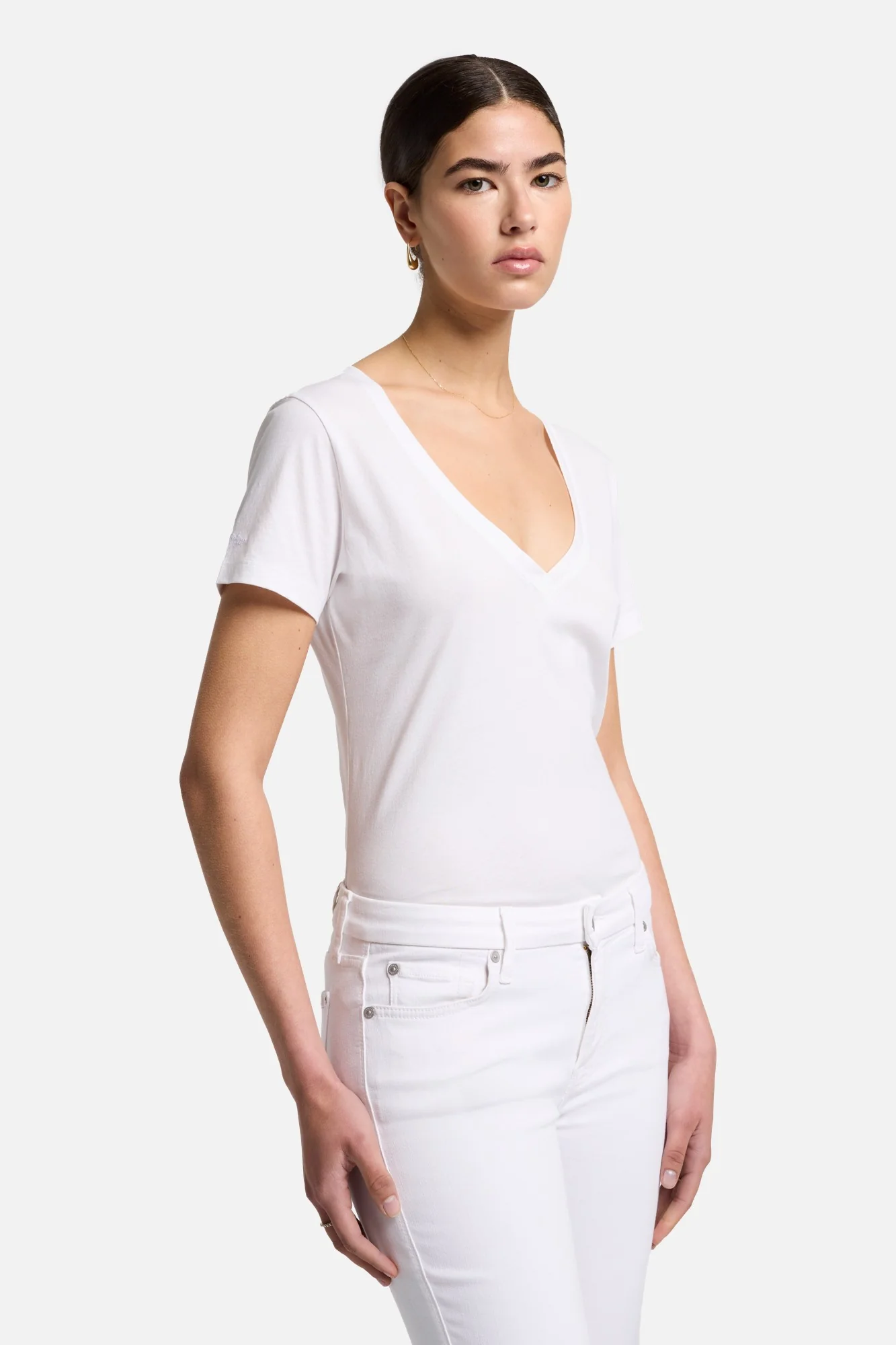 Pima Cotton Easy V-Neck Tee in Optic White - Image 3