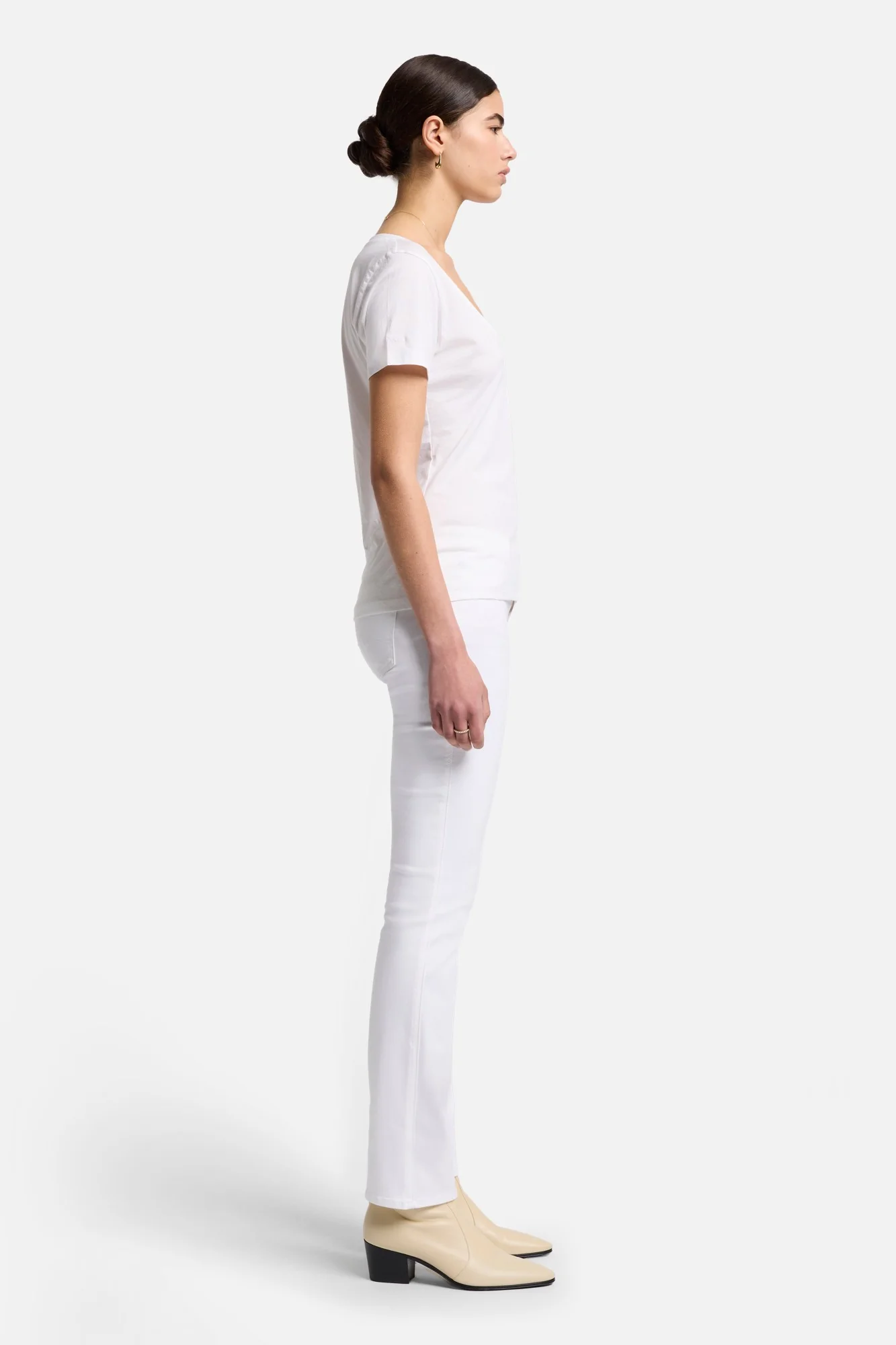 Pima Cotton Easy V-Neck Tee in Optic White - Image 5