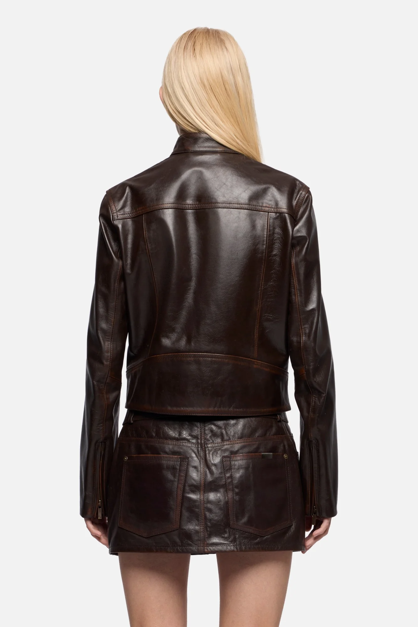 CROPPED BIKER JACKET in Leather Vintage Brown - Image 5