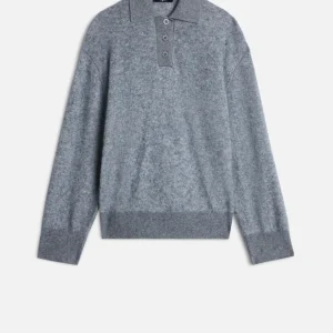 Cashmere Blend Fuzzy Polo Sweater in Grey