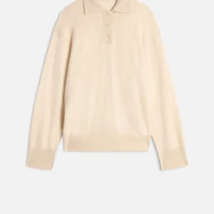 Cashmere Blend Fuzzy Polo Sweater in Ice White